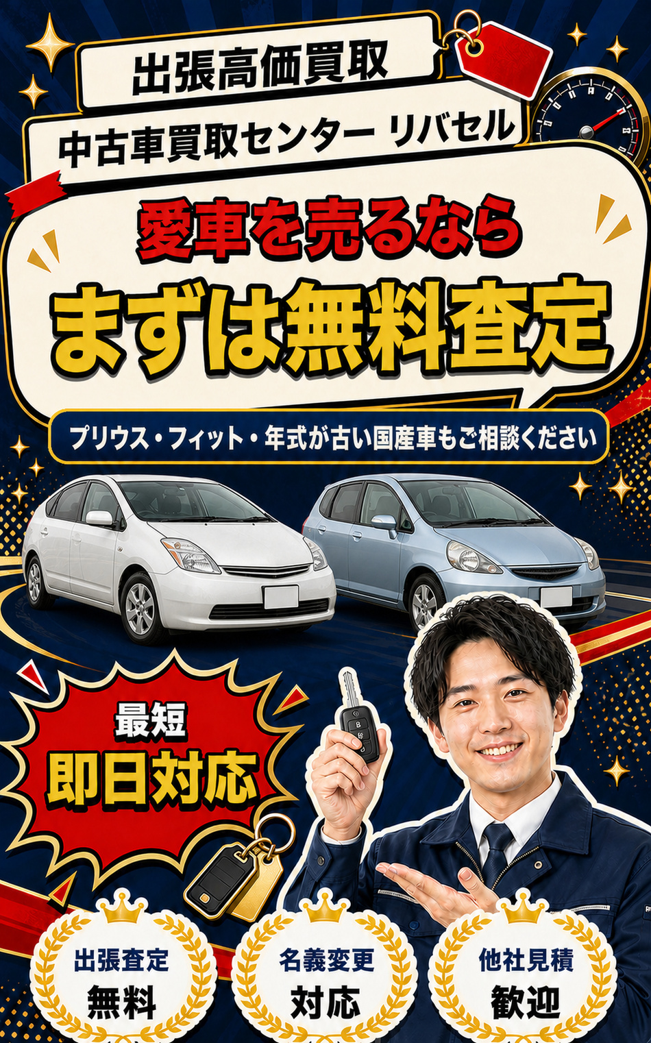 愛車を売るならまずは無料査定。中古車買取センター リバセルが1台からご自宅で査定します